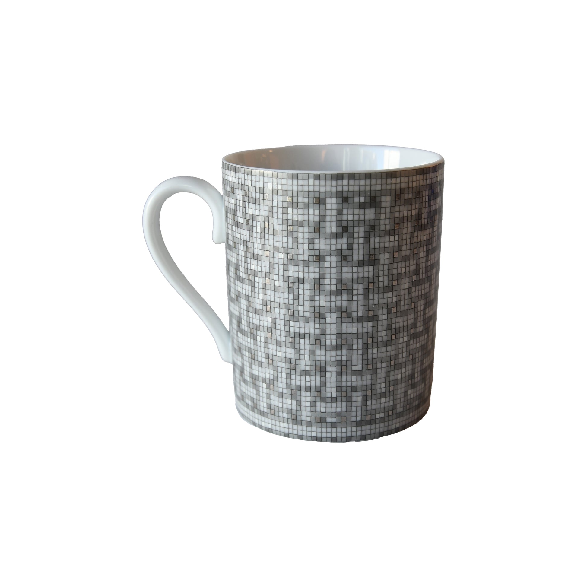 Hermes Mosaique Au 24 Platinum Porcelain Mug Grey-NOBLEMARS