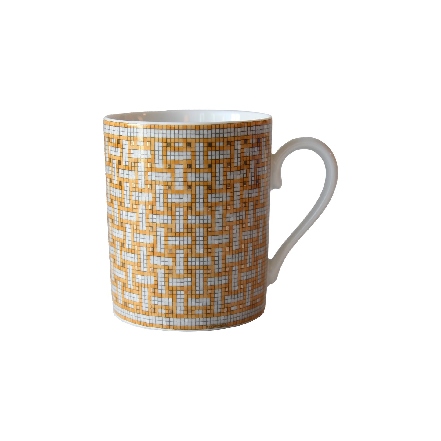 Hermes Mosaique Au 24 Platinum Porcelain Mug Gold-NOBLEMARS