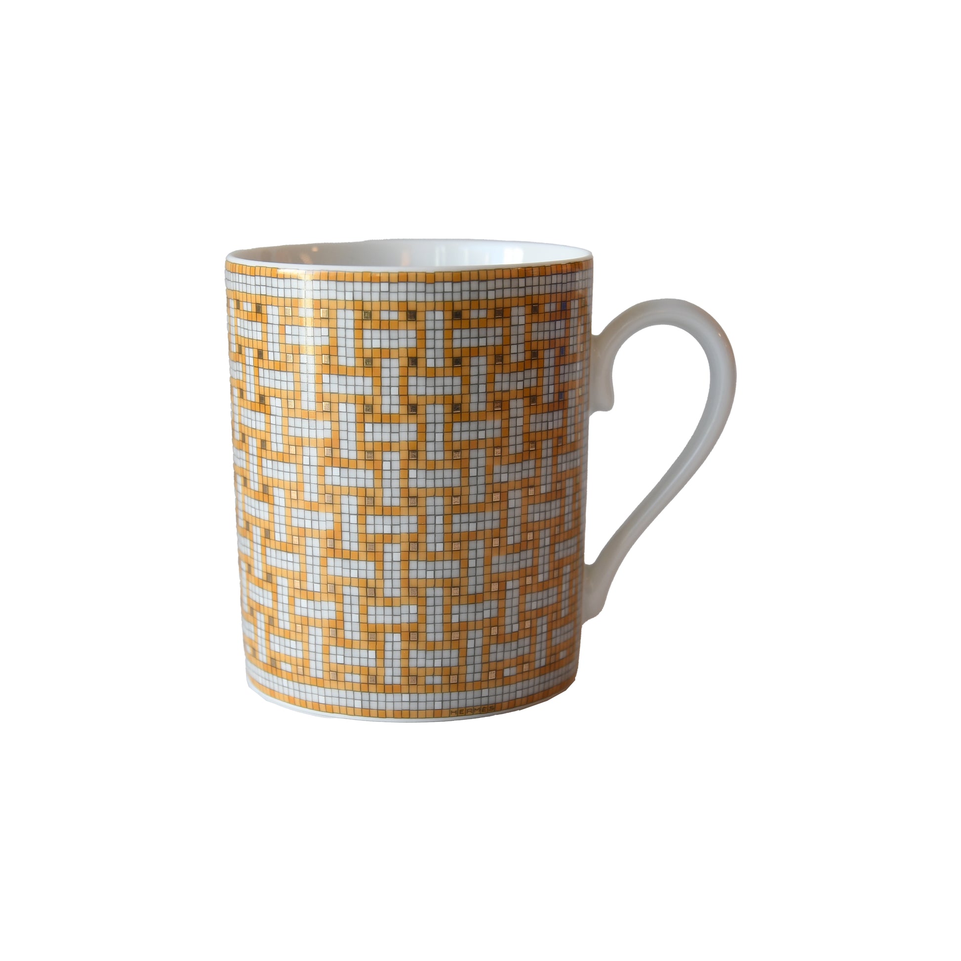 Hermes Mosaique Au 24 Platinum Porcelain Mug Gold-NOBLEMARS