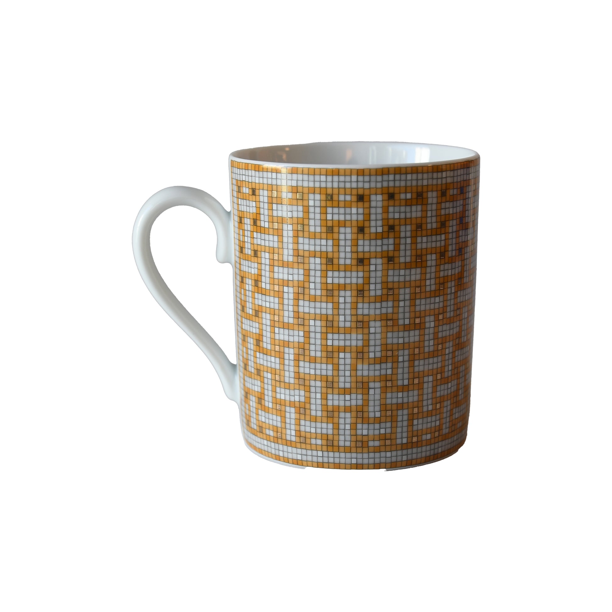 Hermes Mosaique Au 24 Platinum Porcelain Mug Gold-NOBLEMARS