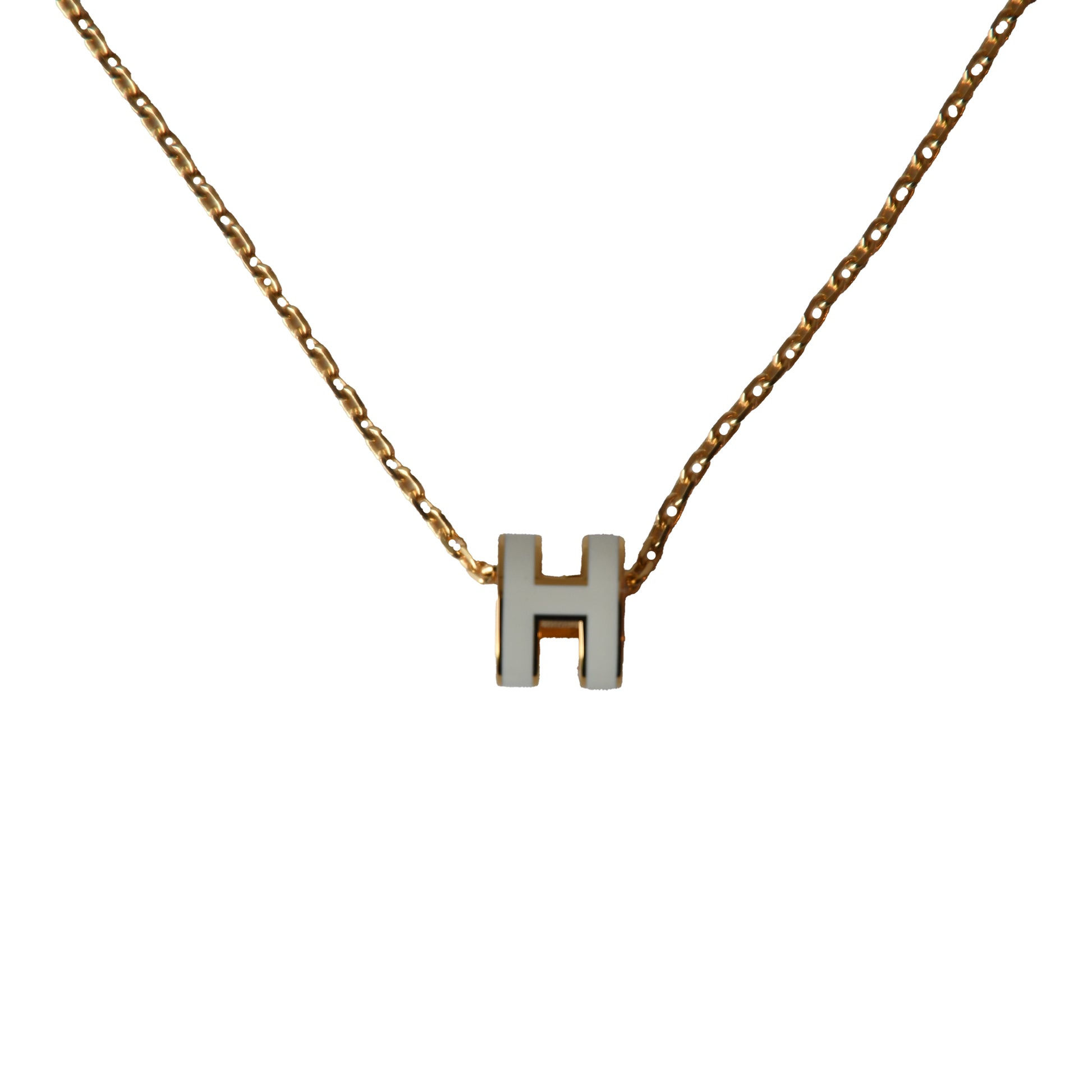 Hermes Mini Pop H Necklaces Gold Hardware White-NOBLEMARS