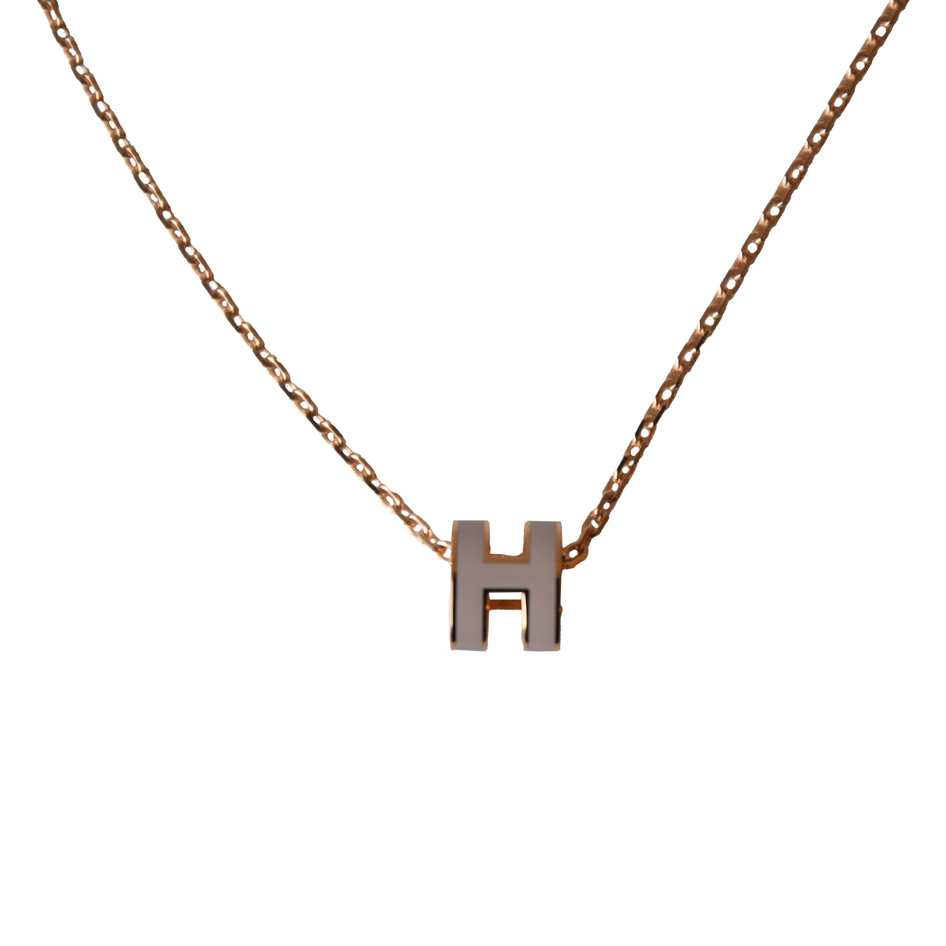 Hermes Mini Pop H Necklaces Rose Gold Hardware Marron-NOBLEMARS