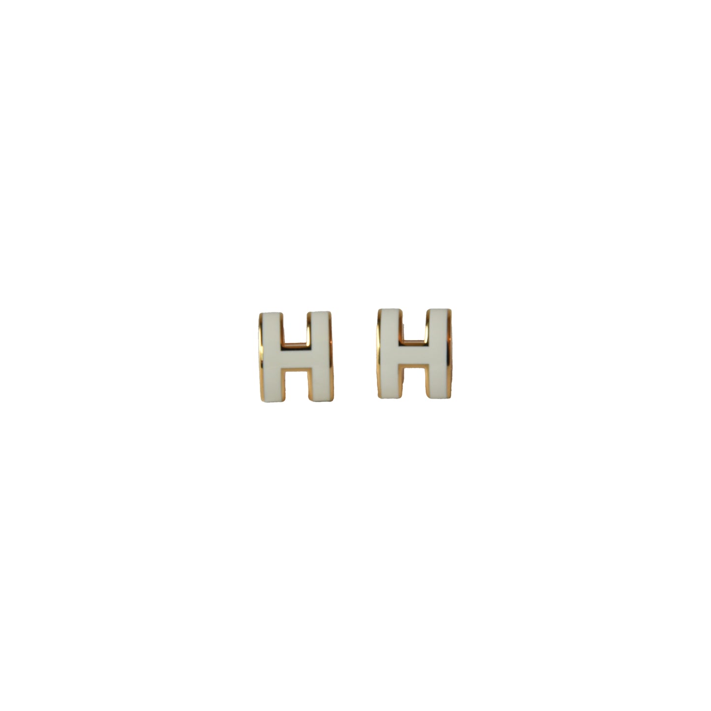Hermes Mini Pop H Stud Earrings Gold Hardware White-NOBLEMARS