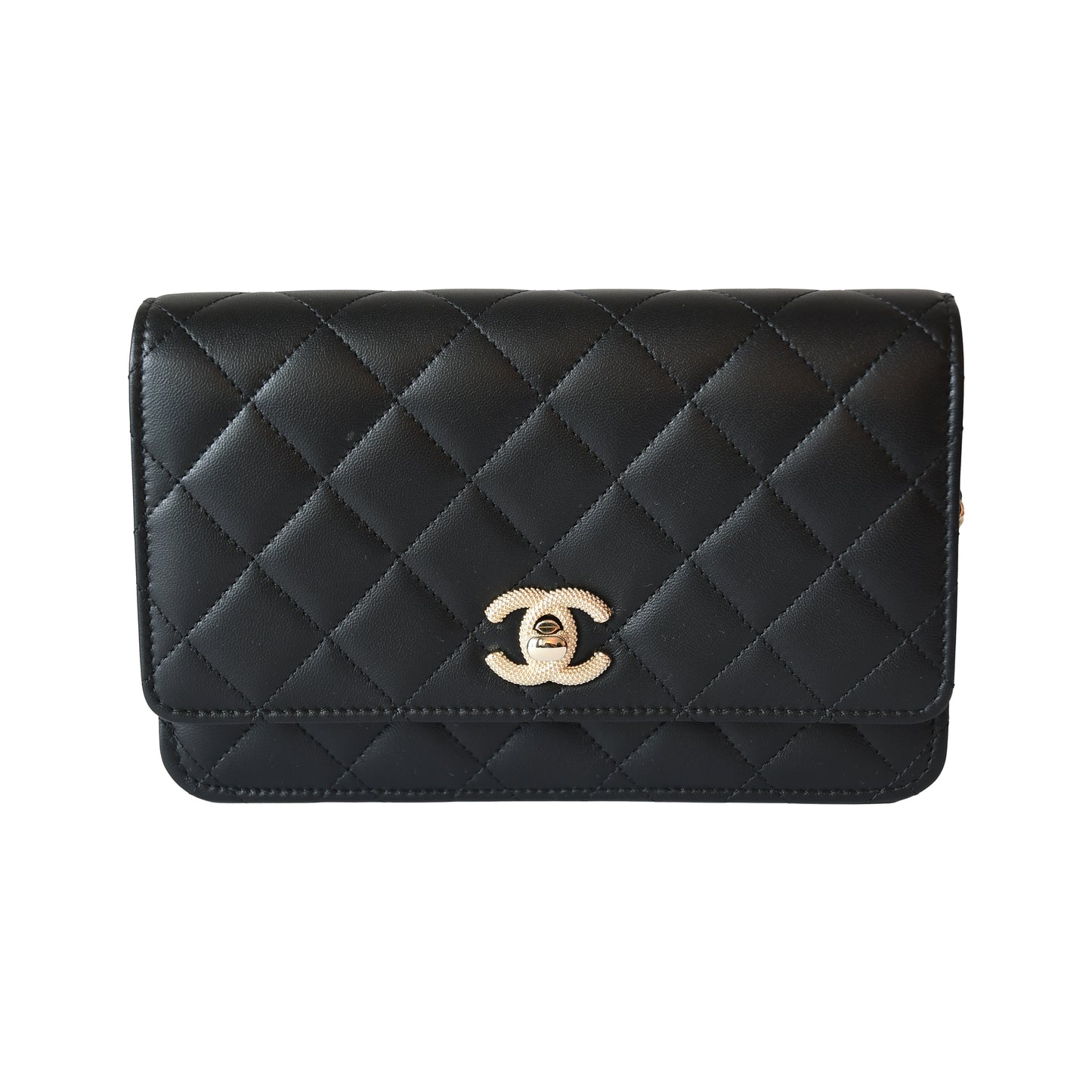 Chanel CC Quilted Lambskin Wallet On Chain WOC Light Gold Hardware Black-NOBLEMARS