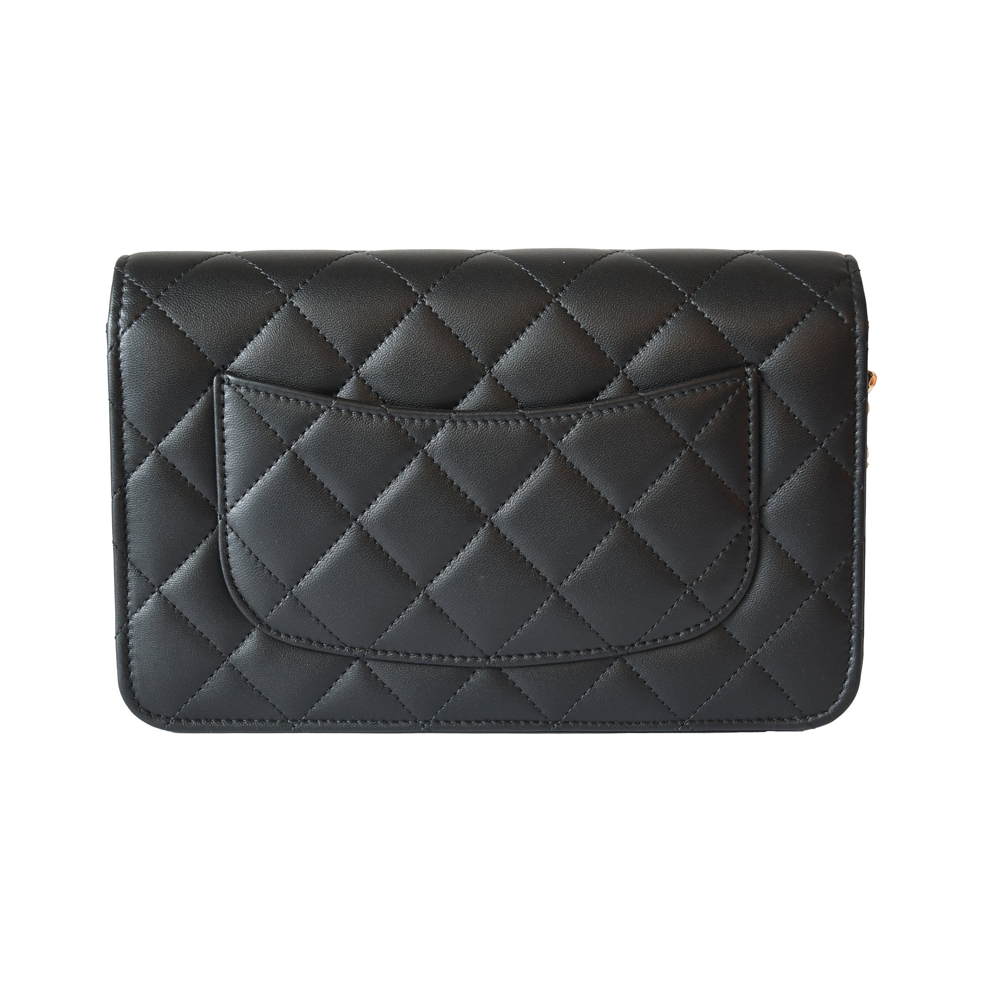 Chanel CC Quilted Lambskin Wallet On Chain WOC Light Gold Hardware Black-NOBLEMARS