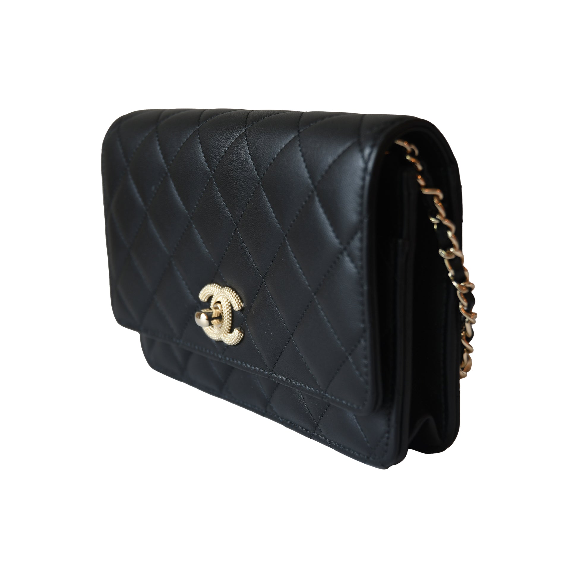 Chanel CC Quilted Lambskin Wallet On Chain WOC Light Gold Hardware Black-NOBLEMARS