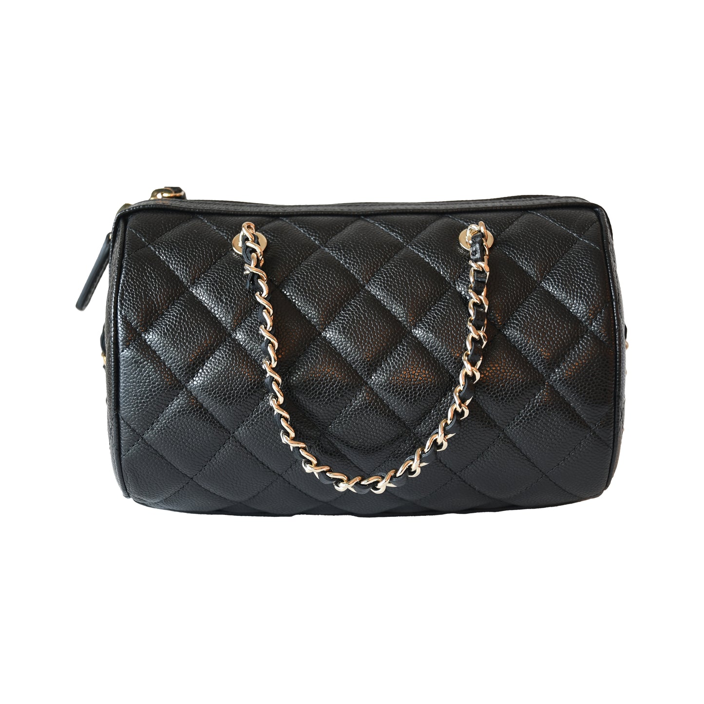 Chanel Quilted Caviar 25P Bowling Barrel Bag With Chain Gold Hardware Black-NOBLEMARS