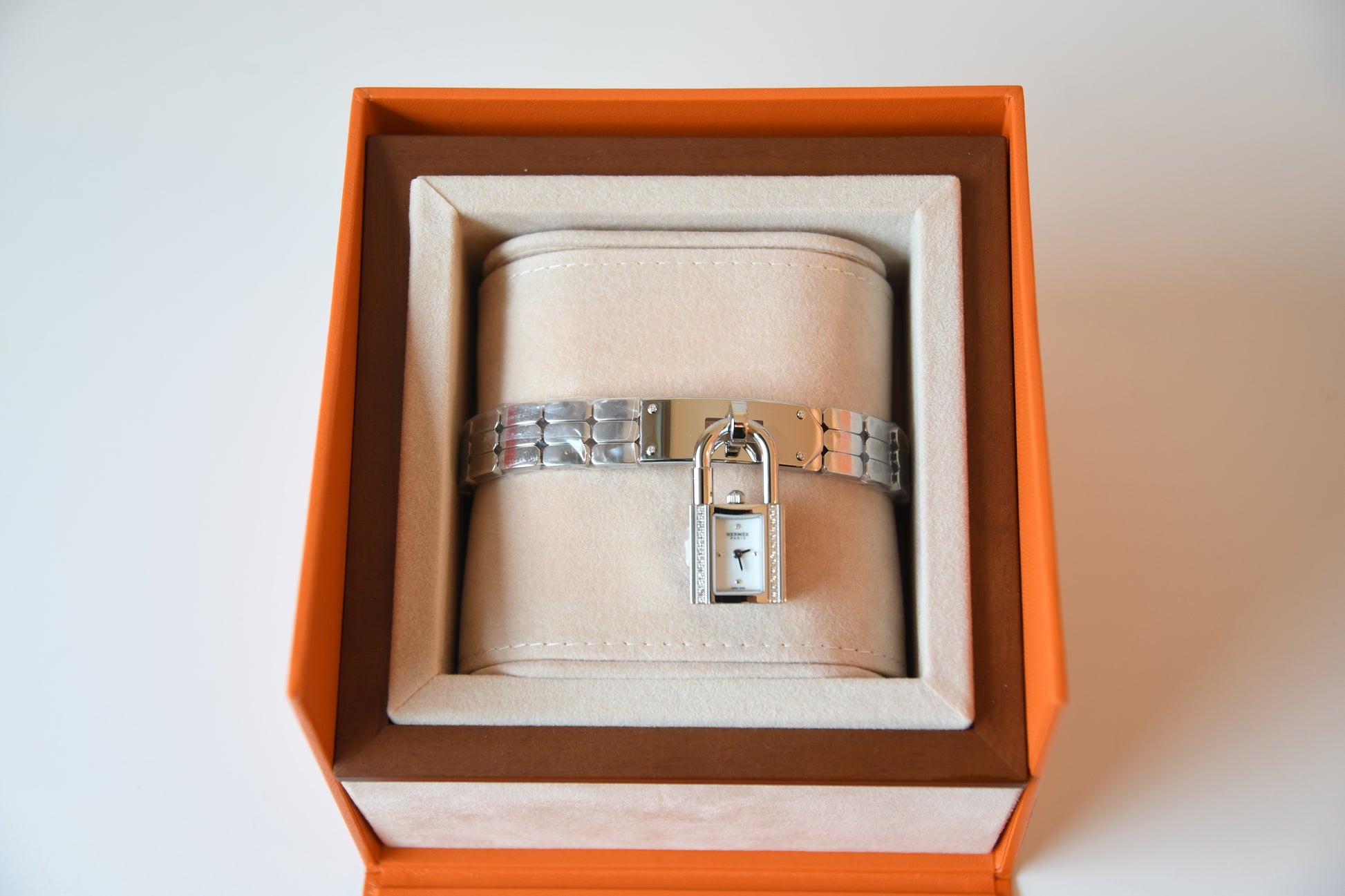 Hermes Kelly Watch Mini Model 16mm Diamond-Set Steel Bracelet Silver-NOBLEMARS