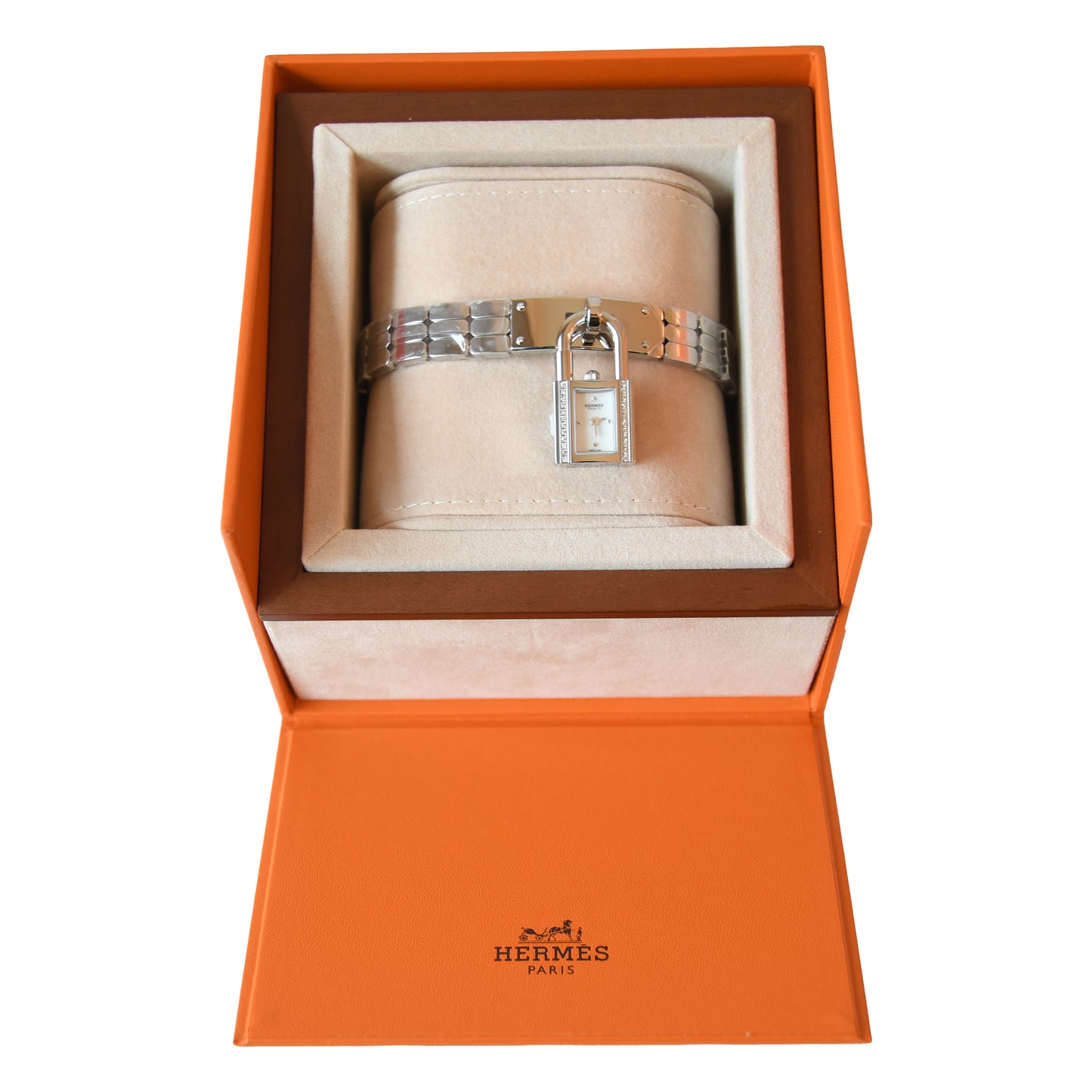 Hermes Kelly Watch Mini Model 16mm Diamond-Set Steel Bracelet Silver-NOBLEMARS