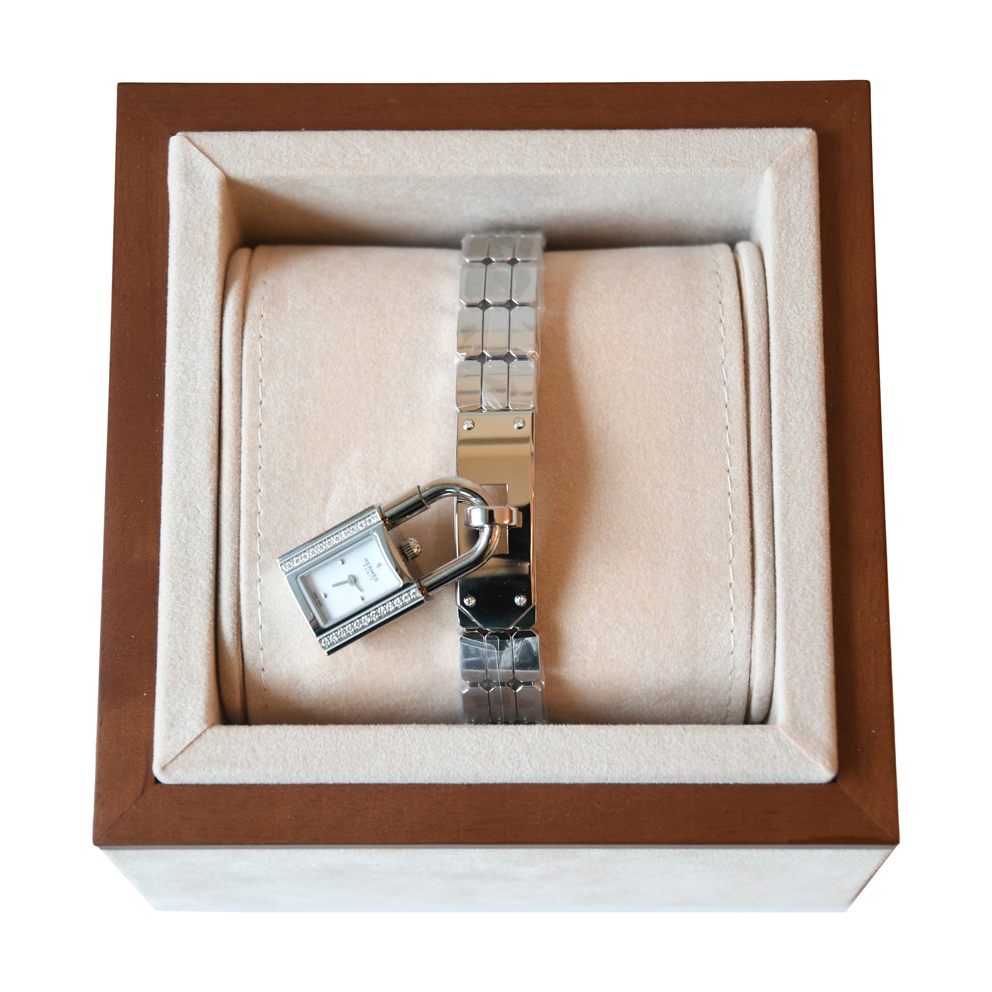 Hermes Kelly Watch Mini Model 16mm Diamond-Set Steel Bracelet Silver-NOBLEMARS