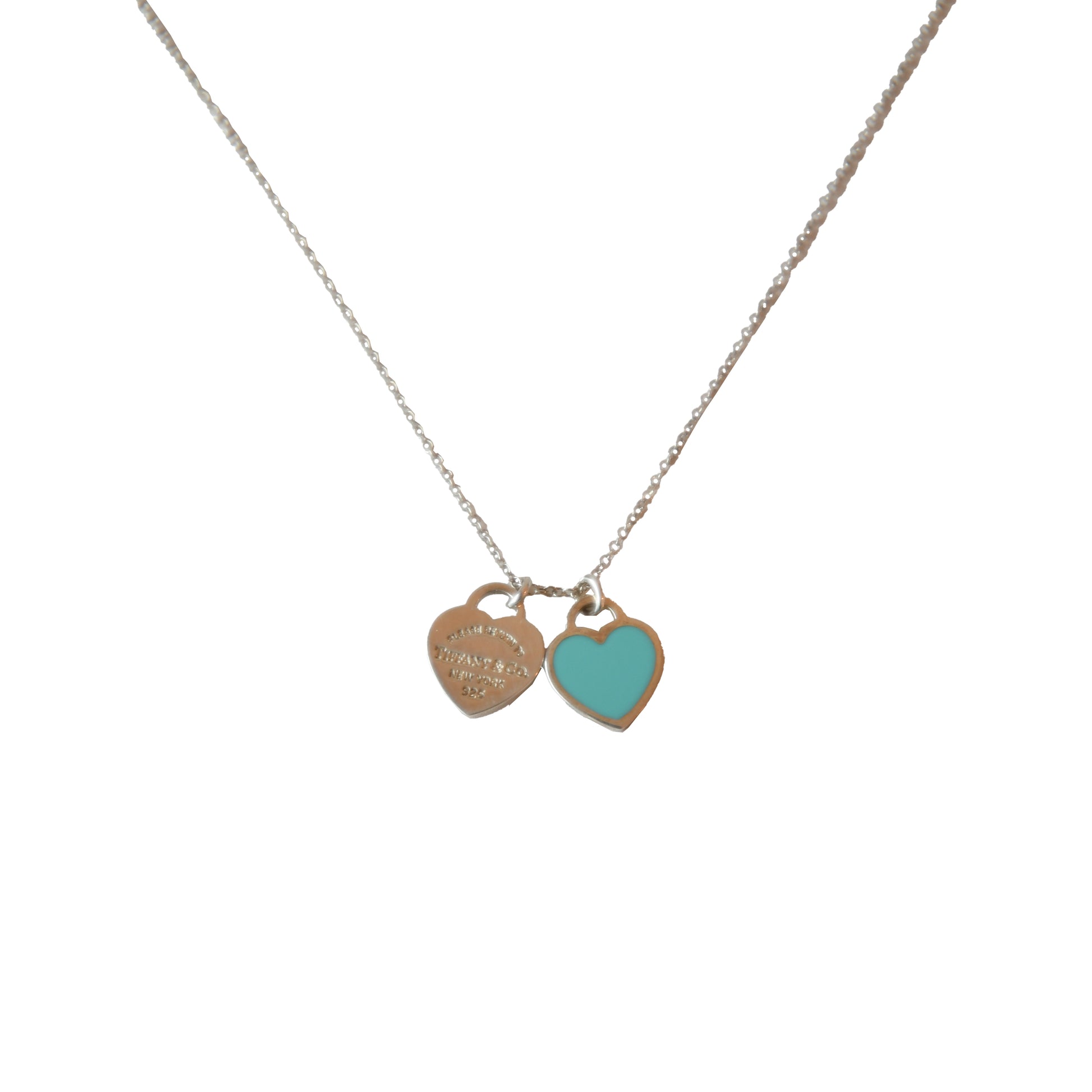 Tiffany Return to Tiffany Mini Double Heart Necklace Blue Heart Silver-NOBLEMARS