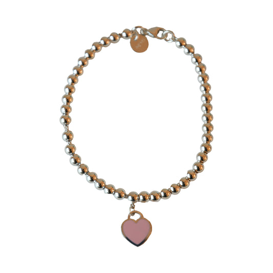 Tiffany Return to Tiffany Pink Heart Tag Bead Bracelet Silver-NOBLEMARS