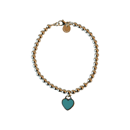 Tiffany Return to Tiffany Blue Heart Tag Bead Bracelet Silver-NOBLEMARS
