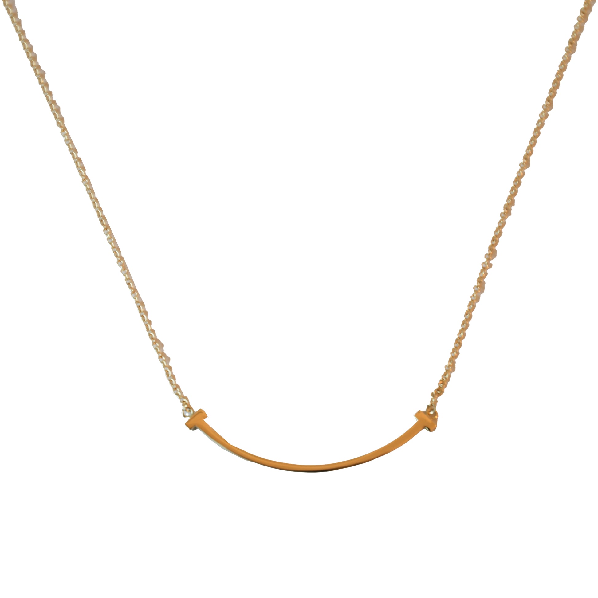 Tiffany 18k T Smile Small Pendant Necklace Yellow Gold-NOBLEMARS