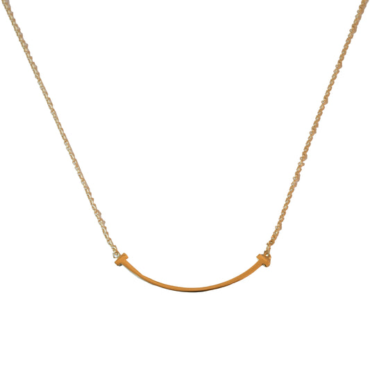 Tiffany 18k T Smile Small Pendant Necklace Yellow Gold-NOBLEMARS