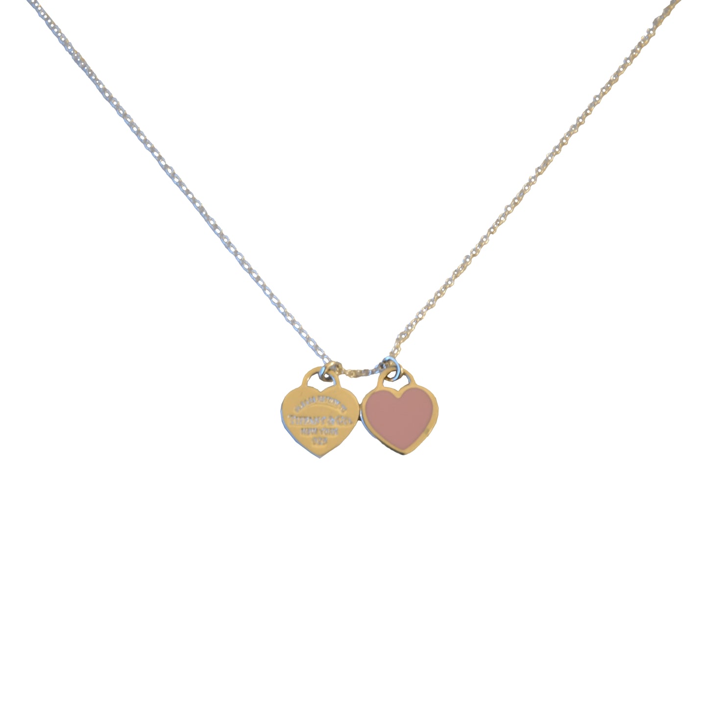 Tiffany Return to Tiffany Mini Double Heart Tag Pendant Pink Heart Necklace Silver-NOBLEMARS