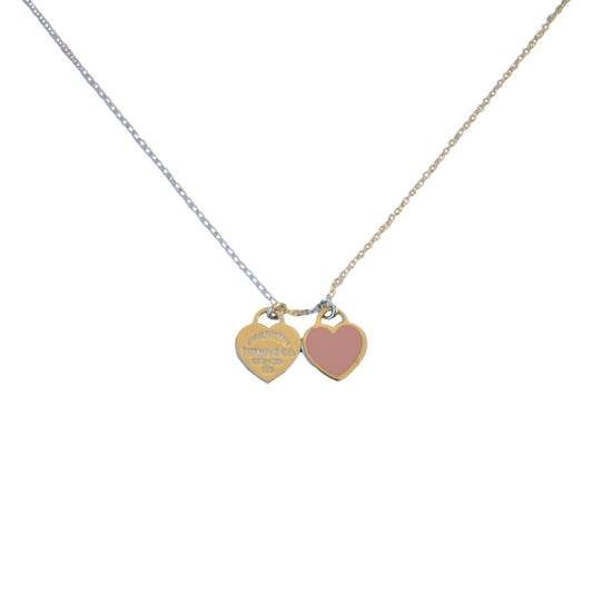 Tiffany Return to Tiffany Mini Double Heart Tag Pendant Pink Heart Necklace Silver-NOBLEMARS
