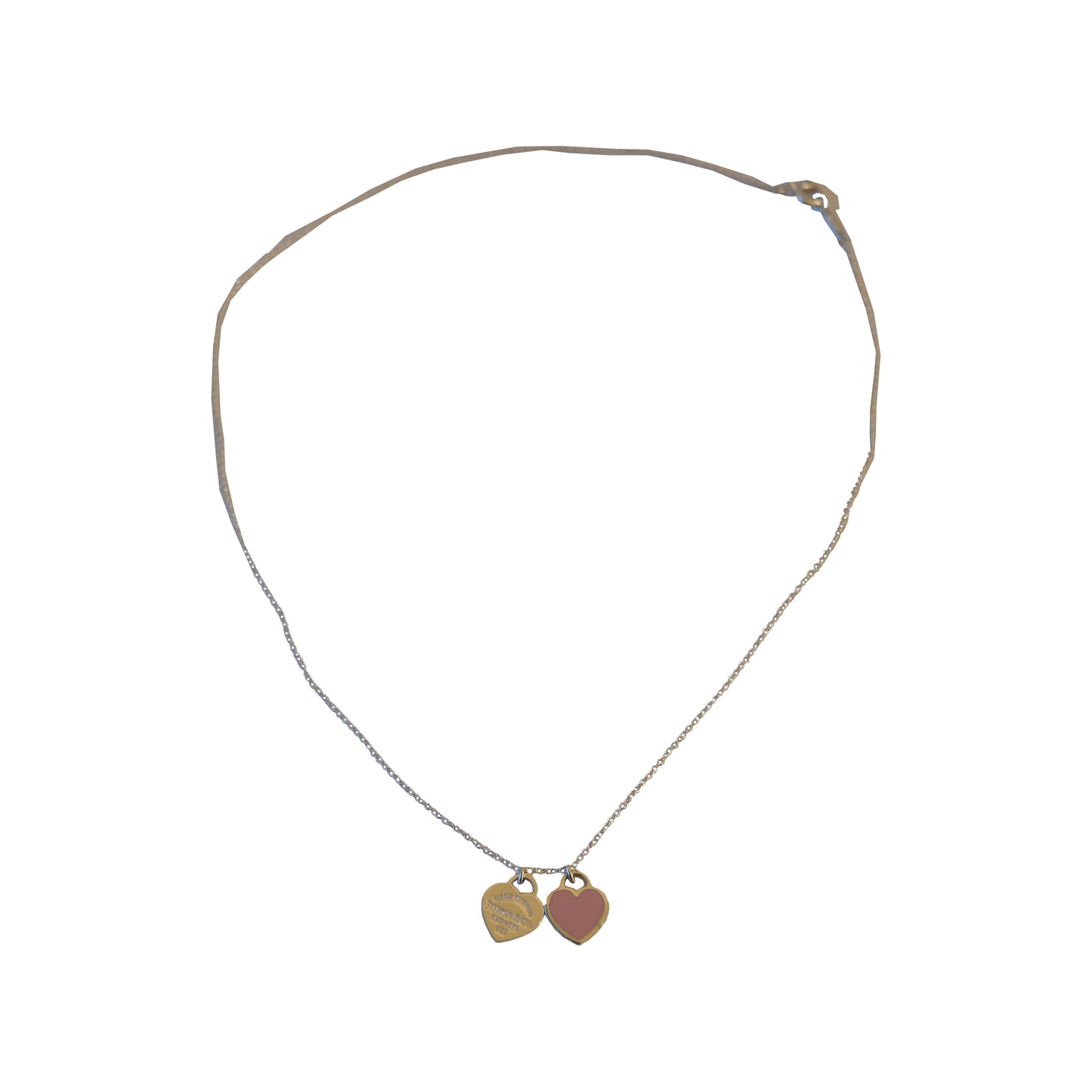 Tiffany Return to Tiffany Mini Double Heart Tag Pendant Pink Heart Necklace Silver-NOBLEMARS
