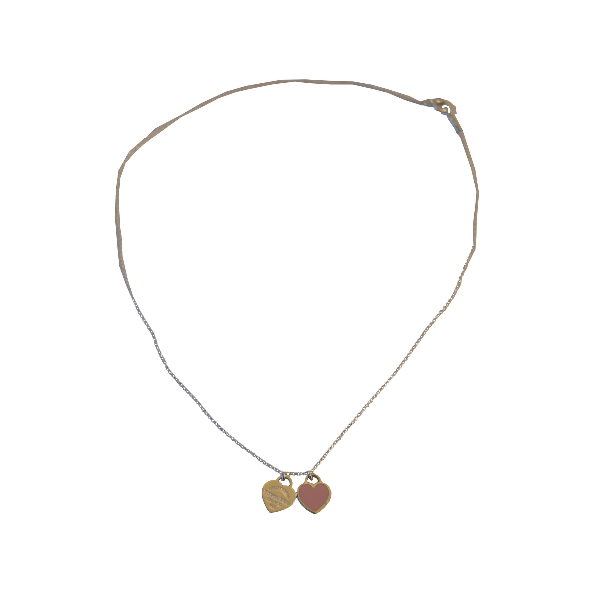 Tiffany Return to Tiffany Mini Double Heart Tag Pendant Pink Heart Necklace Silver-NOBLEMARS