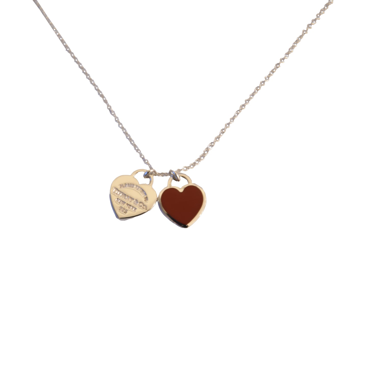 Tiffany Return to Tiffany Mini Double Heart Tag Pendant Red Heart Necklace Silver-NOBLEMARS