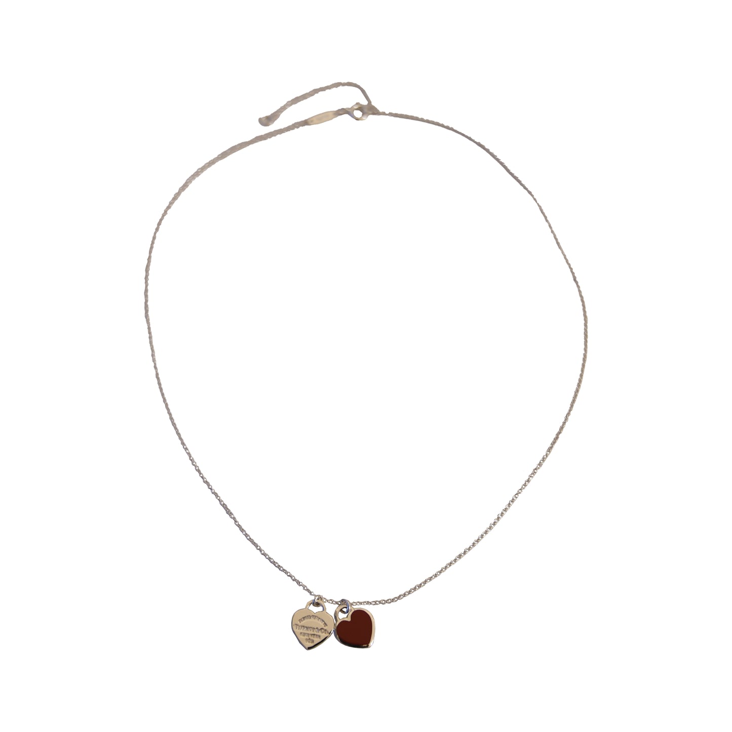 Tiffany Return to Tiffany Mini Double Heart Tag Pendant Red Heart Necklace Silver-NOBLEMARS