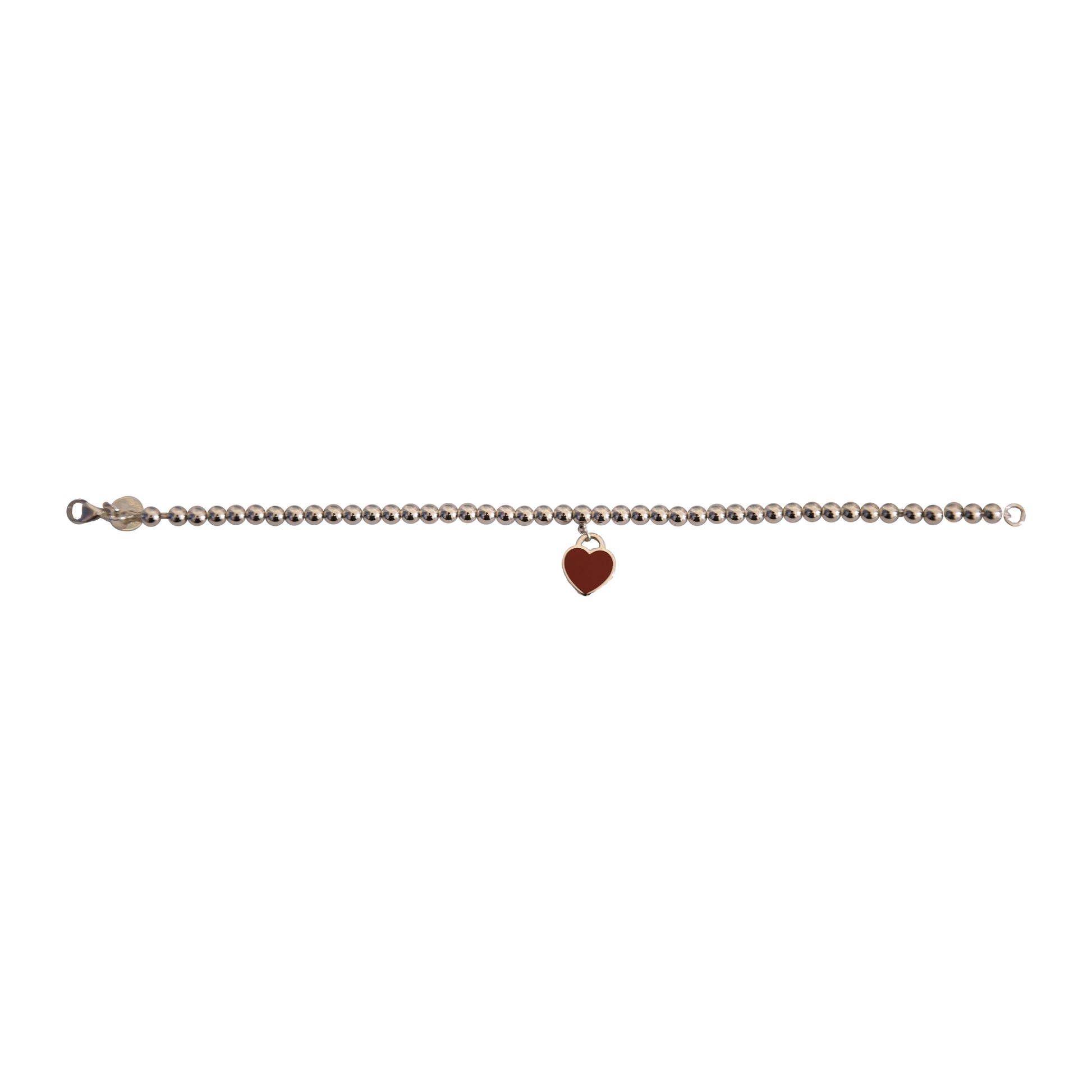 Tiffany Return to Tiffany Red Heart Tag Bead Bracelet Silver-NOBLEMARS