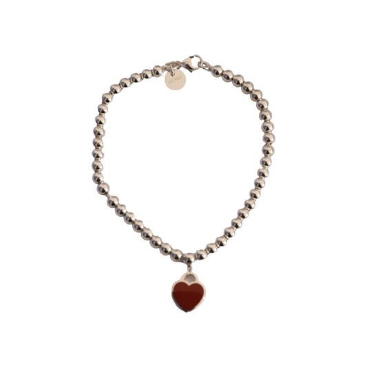 Tiffany Return to Tiffany Red Heart Tag Bead Bracelet Silver-NOBLEMARS