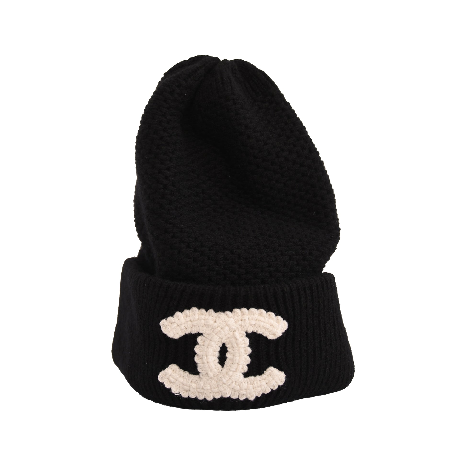 Chanel CC Cashmere Beanie Hat Black-NOBLEMARS