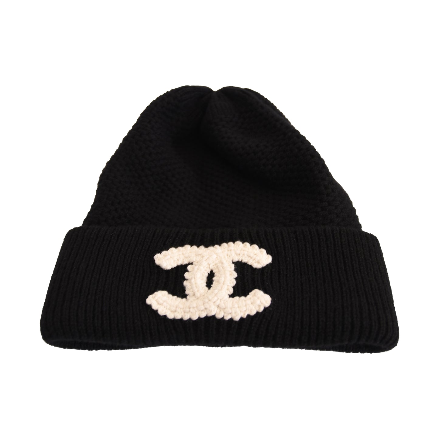 Chanel CC Cashmere Beanie Hat Black-NOBLEMARS