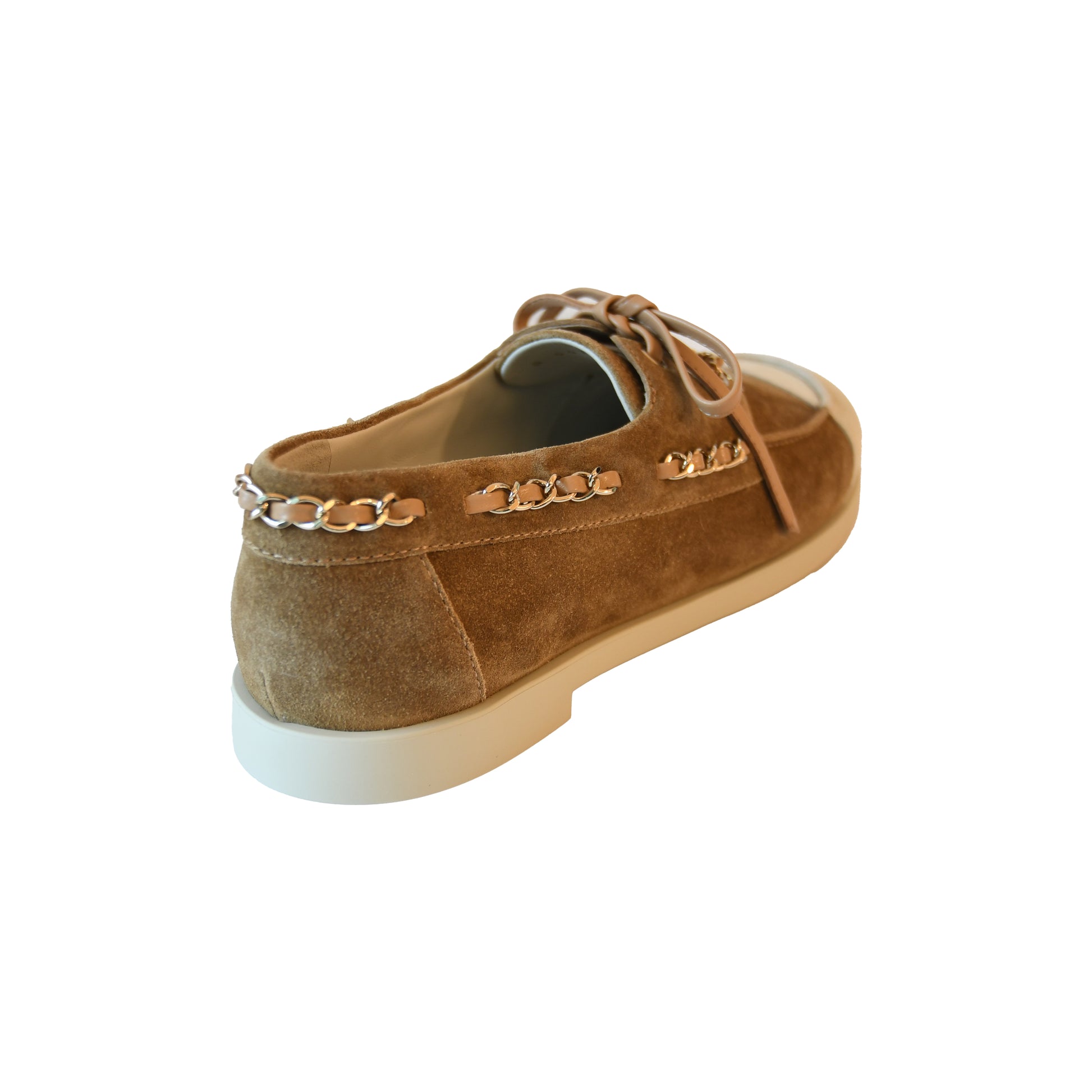 Chanel Moccasins Suede Calfskin Dark Beige-NOBLEMARS