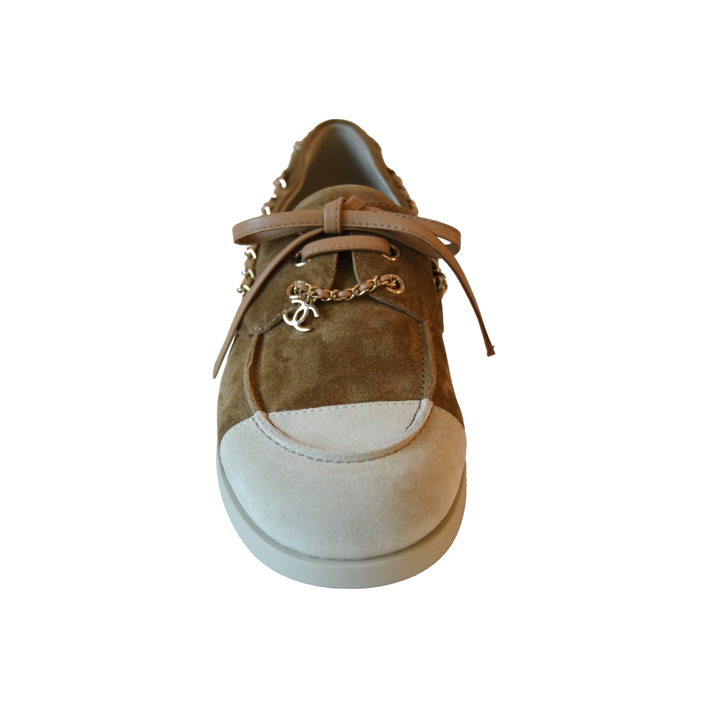 Chanel Moccasins Suede Calfskin Dark Beige-NOBLEMARS