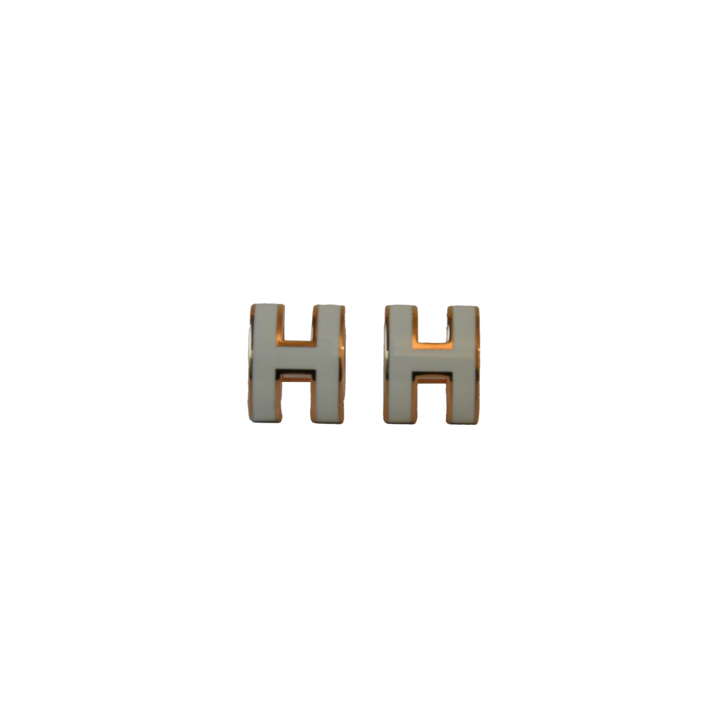 Hermes Mini Pop H Earrings Rose Gold Hardware White-NOBLEMARS