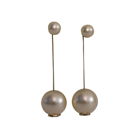 Chanel CC Pearl Dangle Drop Earrings White