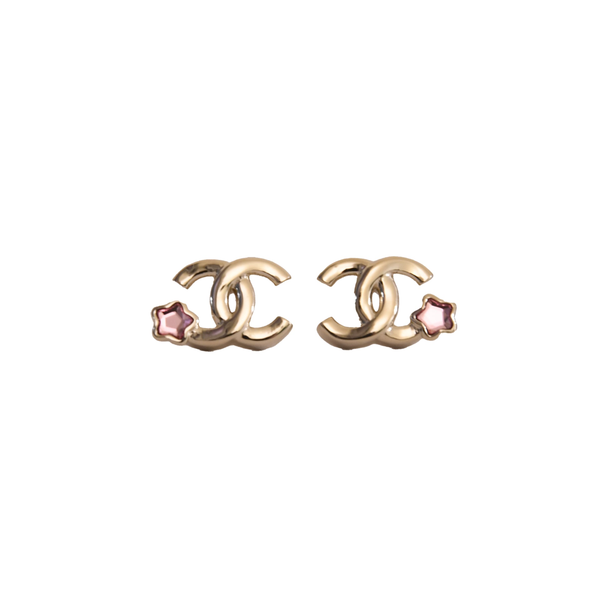 Chanel CC With Pink Star Stud Earrings Gold-NOBLEMARS