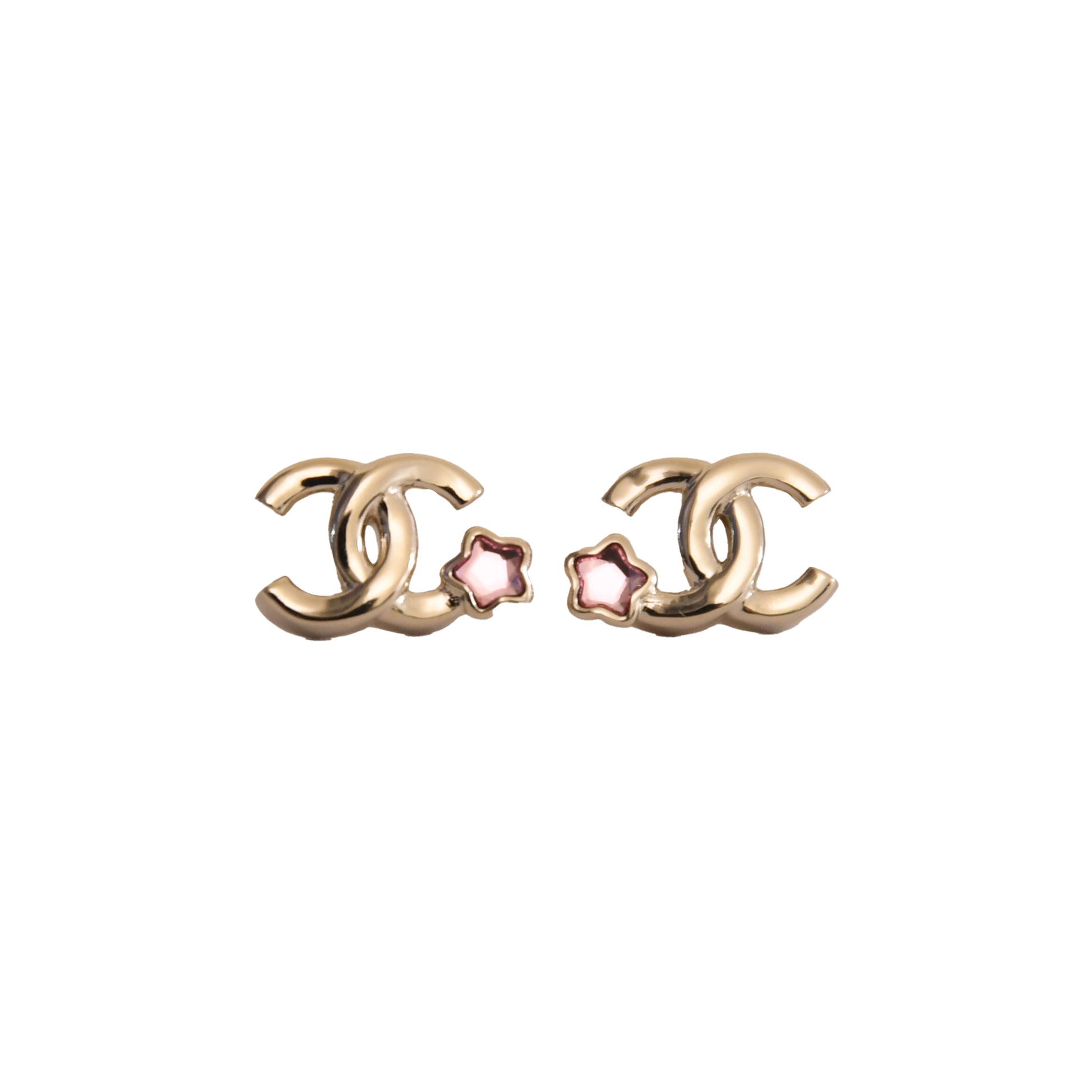 Chanel CC With Pink Star Stud Earrings Gold-NOBLEMARS