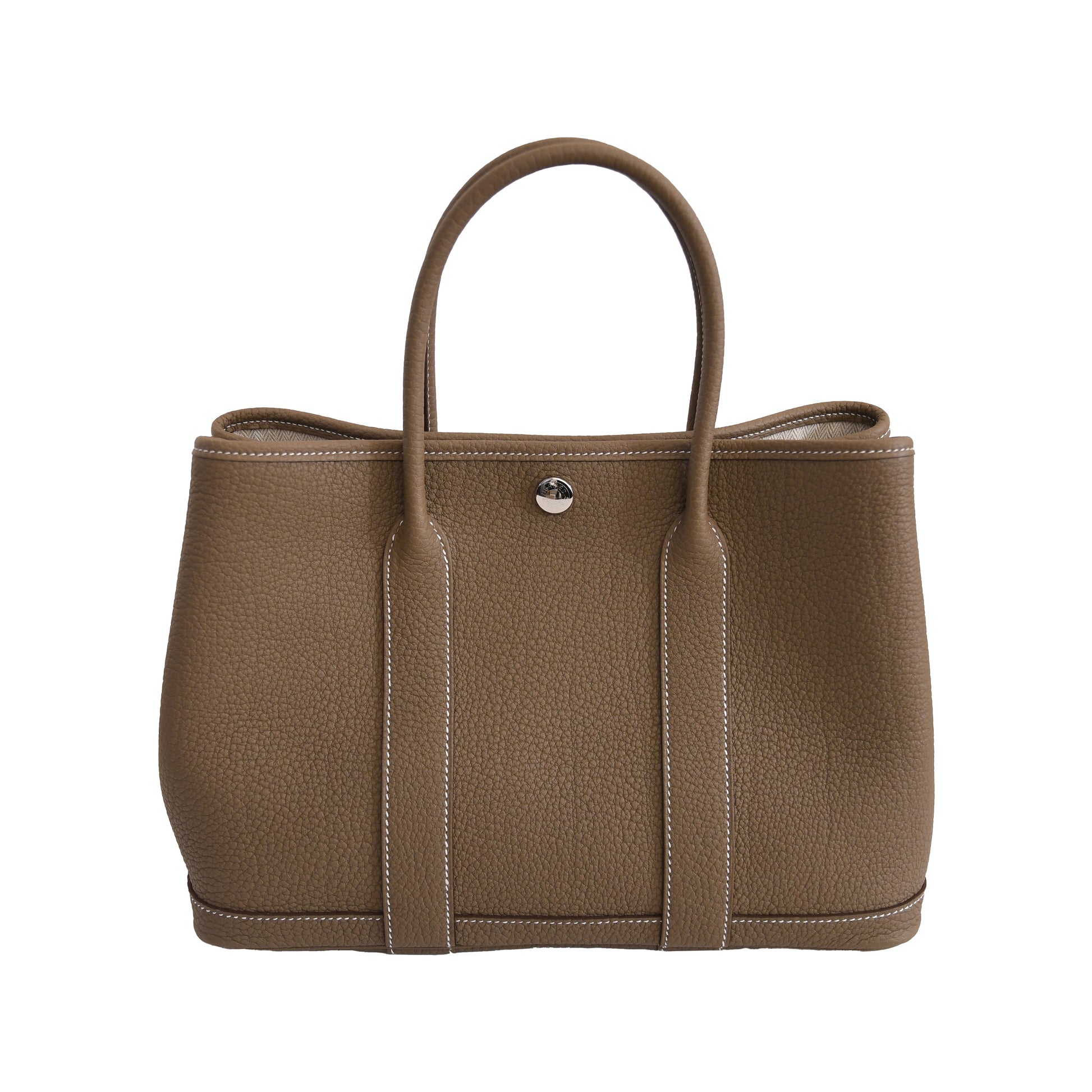 Hermes Garden Party 30 Veau Negonda Palladium Hardware Etoupe-NOBLEMARS