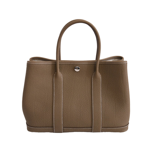 Hermes Garden Party 30 Veau Negonda Palladium Hardware Etoupe-NOBLEMARS