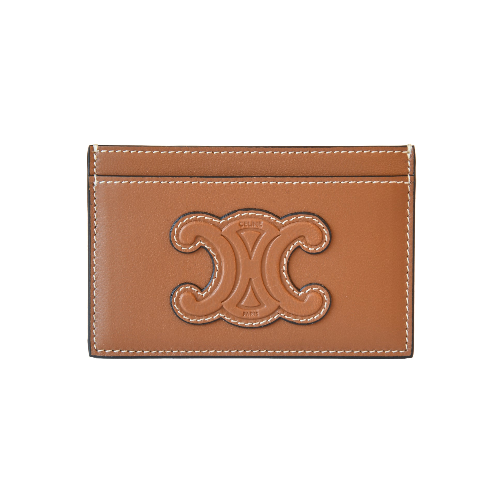 Celine Triomphe Smooth Lambskin Card Holder Tan-NOBLEMARS