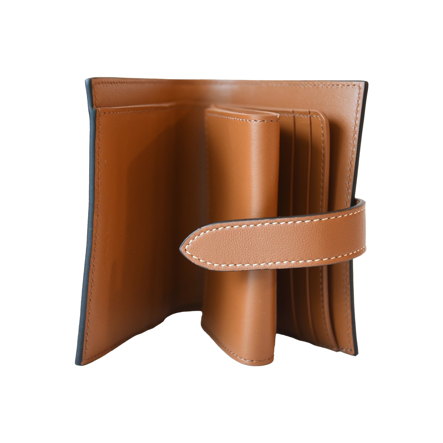 Celine Small Strap Bifold Wallet Purse Triomphe Canvas Leather Tan-NOBLEMARS