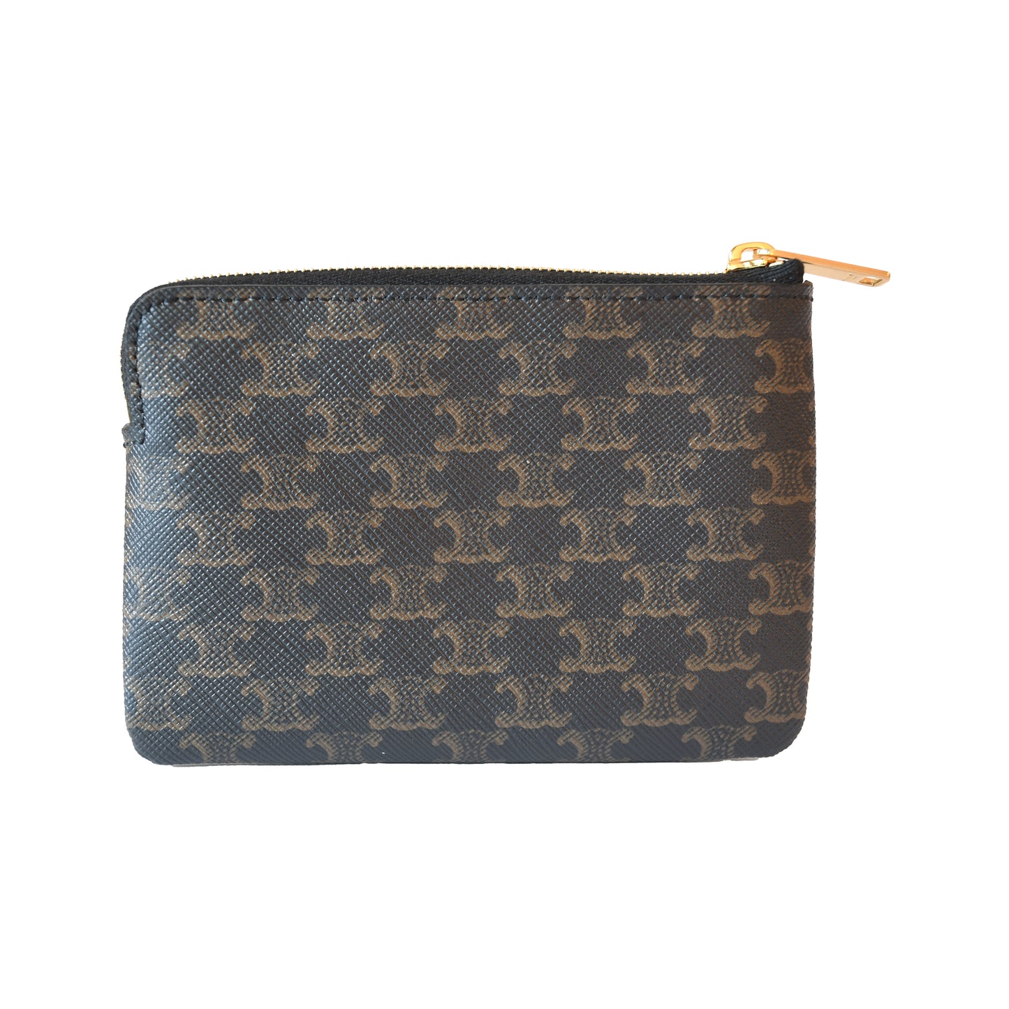 Celine Triomphe Canvas Logo Coin and Card Pouch With Hook Black-NOBLEMARS