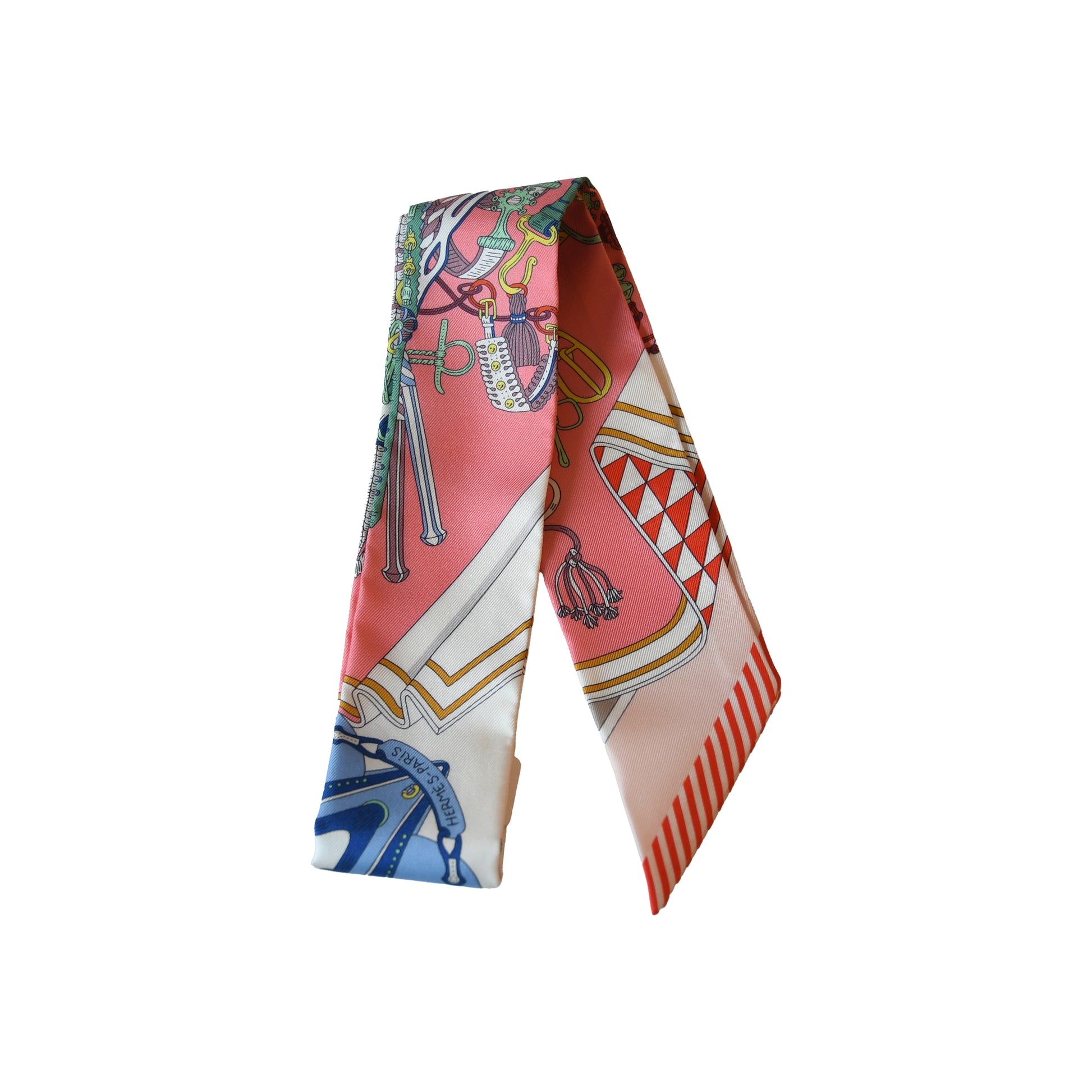 Hermes Bouquets Sellier Silk Twilly Scarf Pink-NOBLEMARS