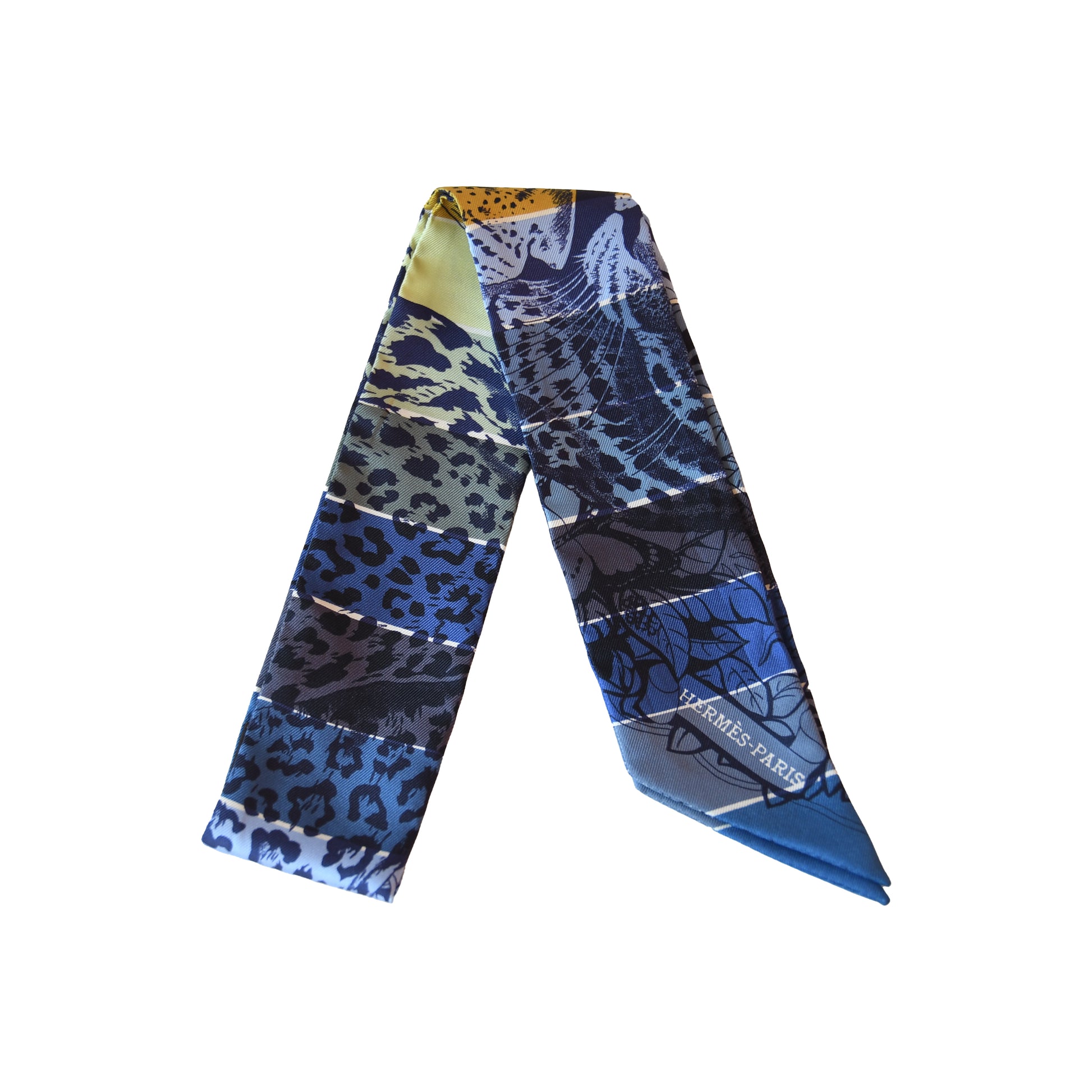 Hermes Jungle Love Rainbow Silk Twilly Scarf Blue-NOBLEMARS