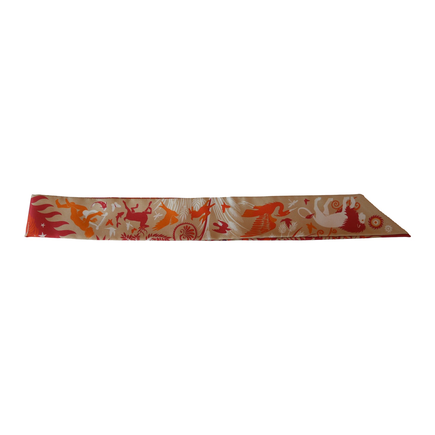Hermes Sous Le Charme D'Orphee Silk Twilly Scarf vermillon-NOBLEMARS