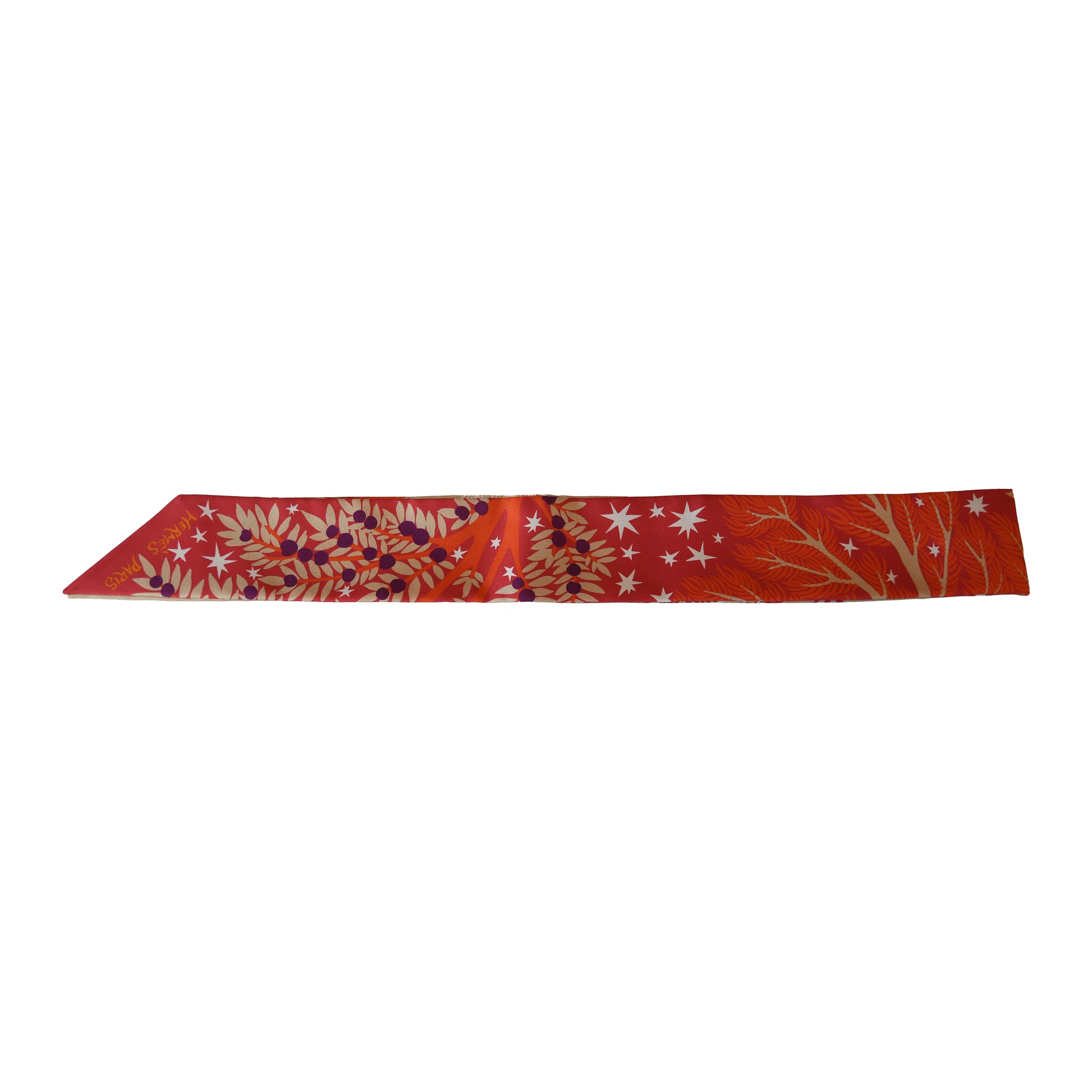 Hermes Sous Le Charme D'Orphee Silk Twilly Scarf vermillon-NOBLEMARS