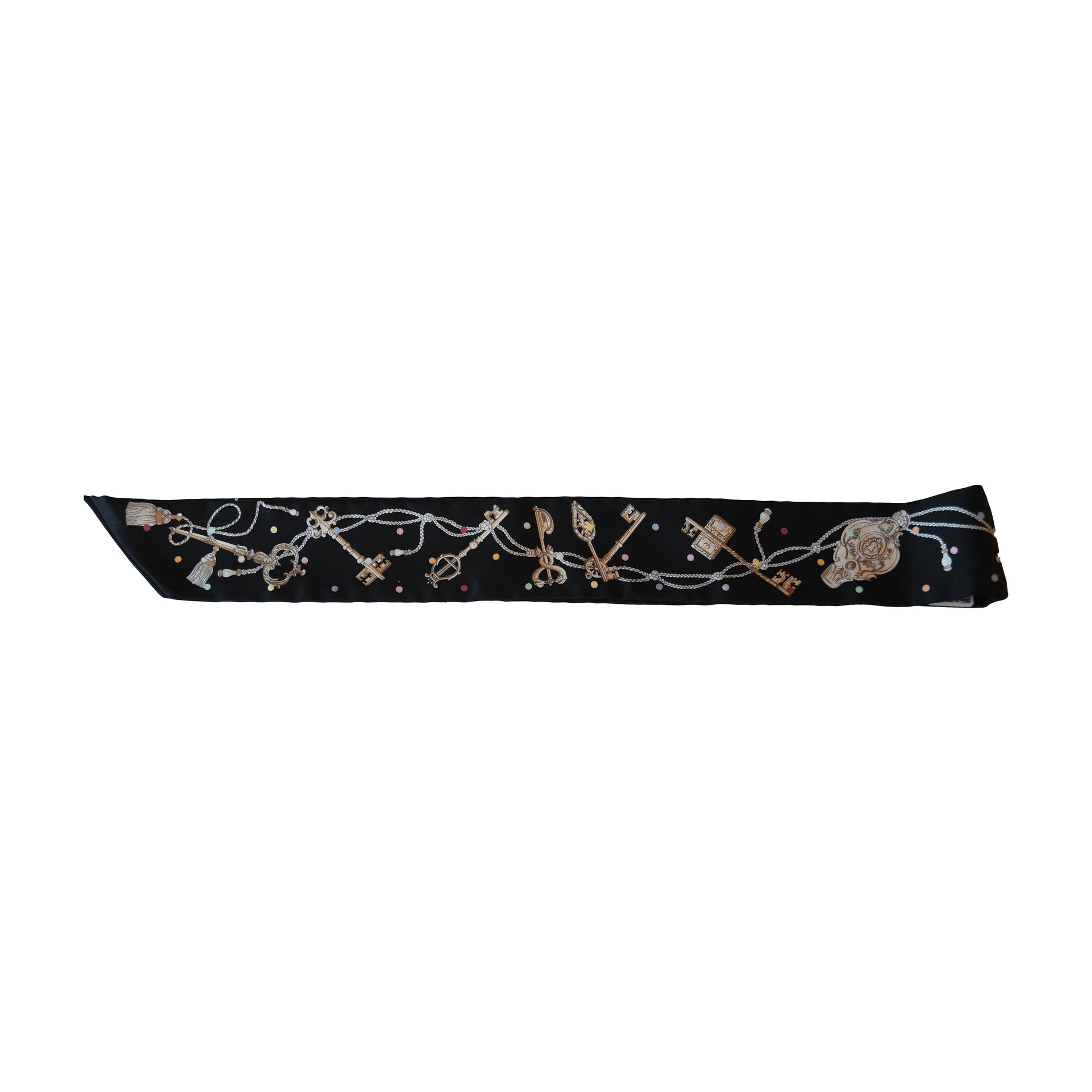 Hermes Les Cles A Pois Silk Twilly Scarf Black-NOBLEMARS