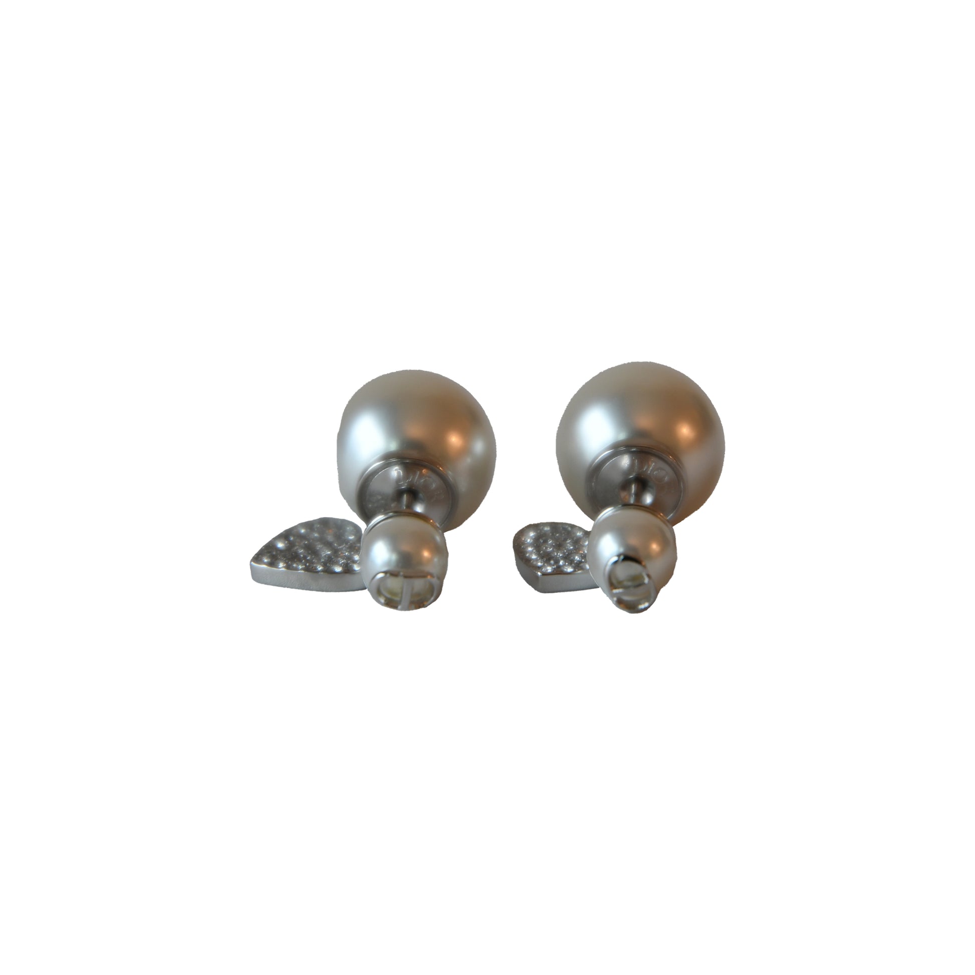 Dior Tribales Crystal Strass Heart Pearl Stud Earrings-NOBLEMARS