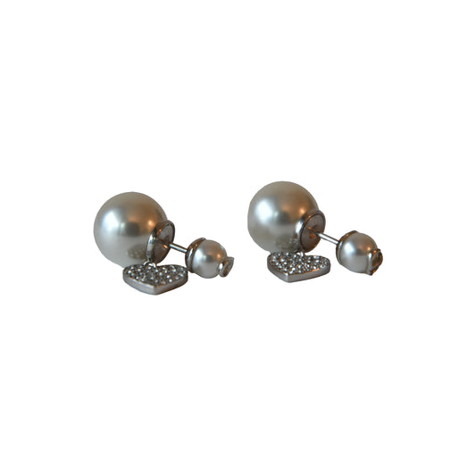 Dior Tribales Crystal Strass Heart Pearl Stud Earrings-NOBLEMARS