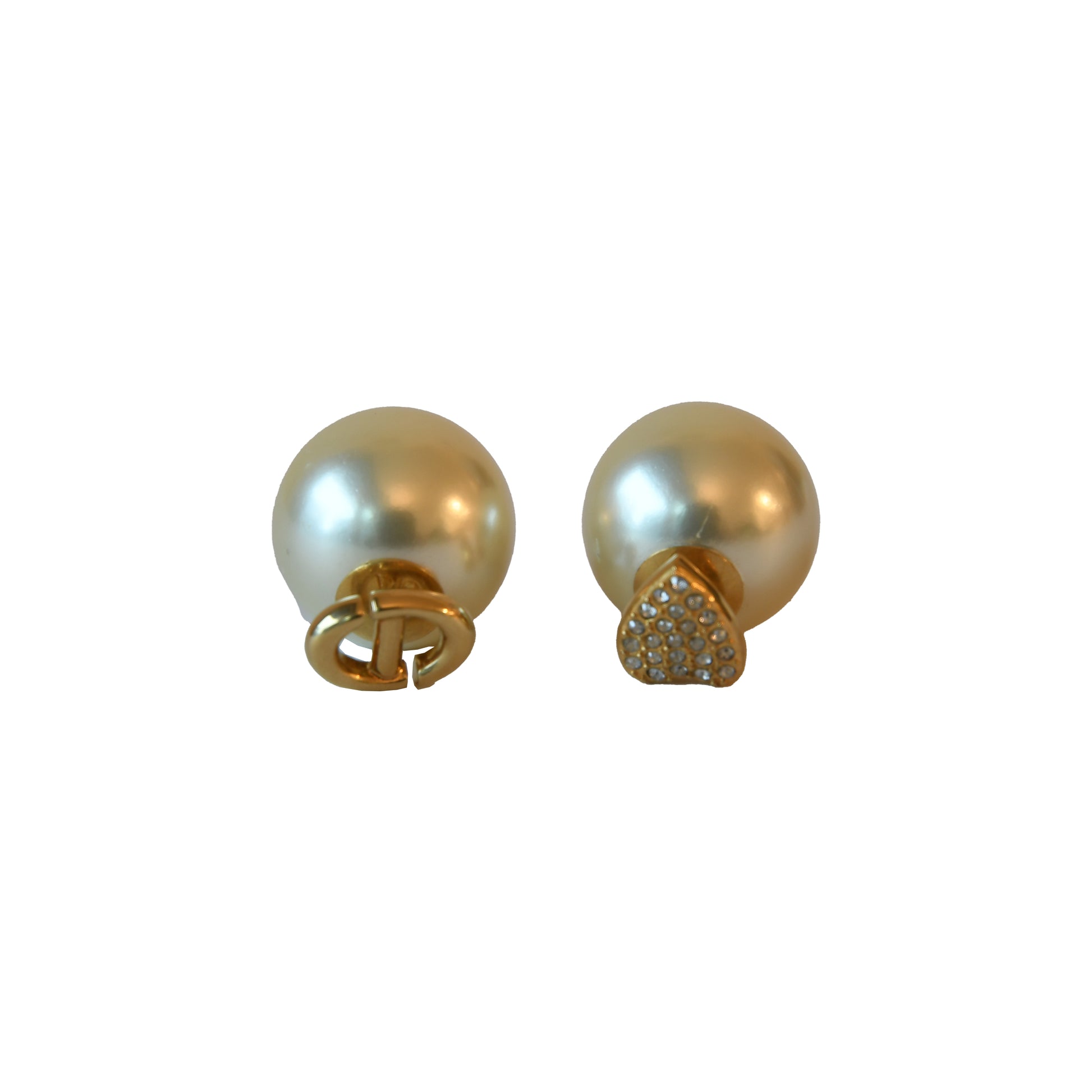 Dior Tribales CD Logo and Crystal Strass Heart Stud Earrings Gold-NOBLEMARS