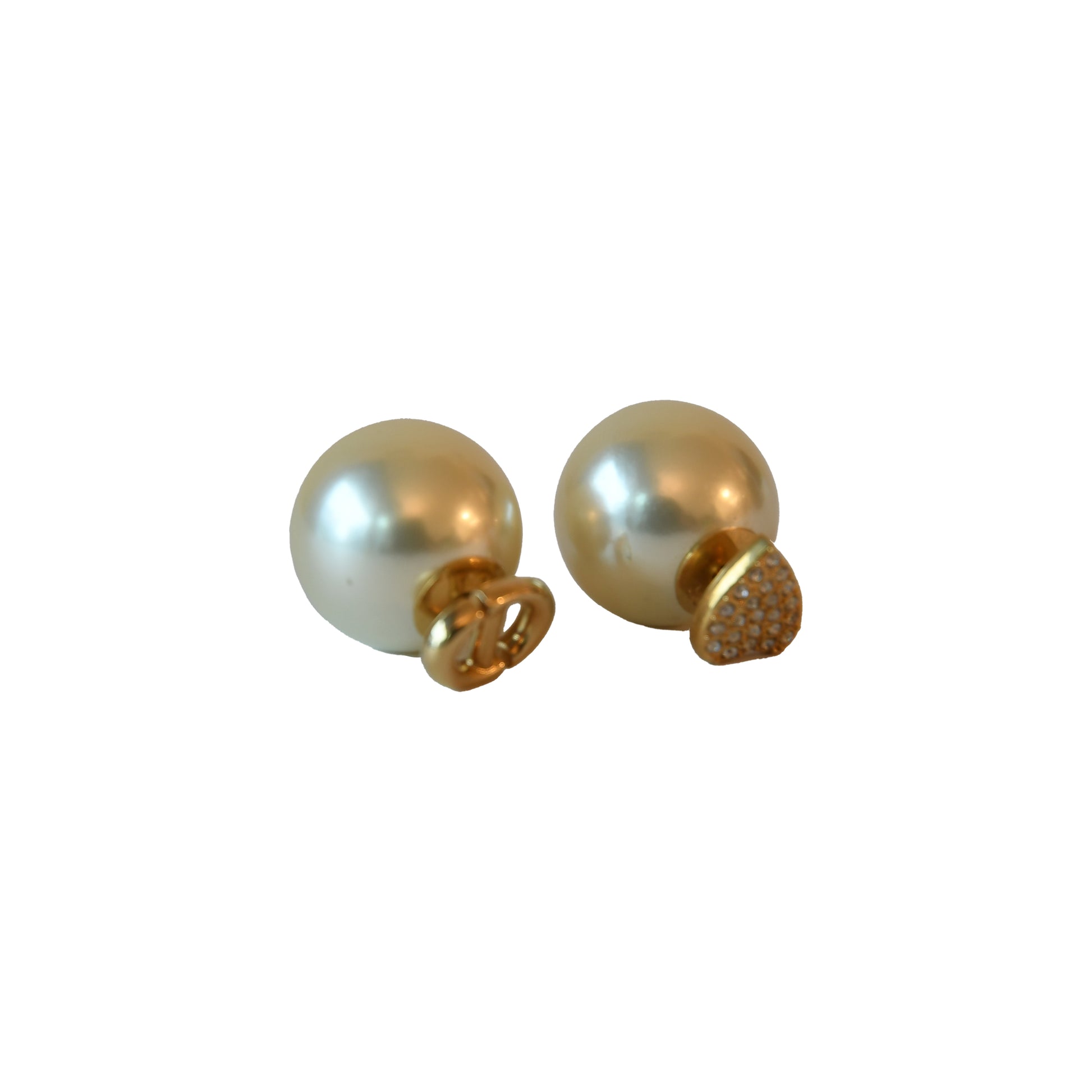 Dior Tribales CD Logo and Crystal Strass Heart Stud Earrings Gold-NOBLEMARS