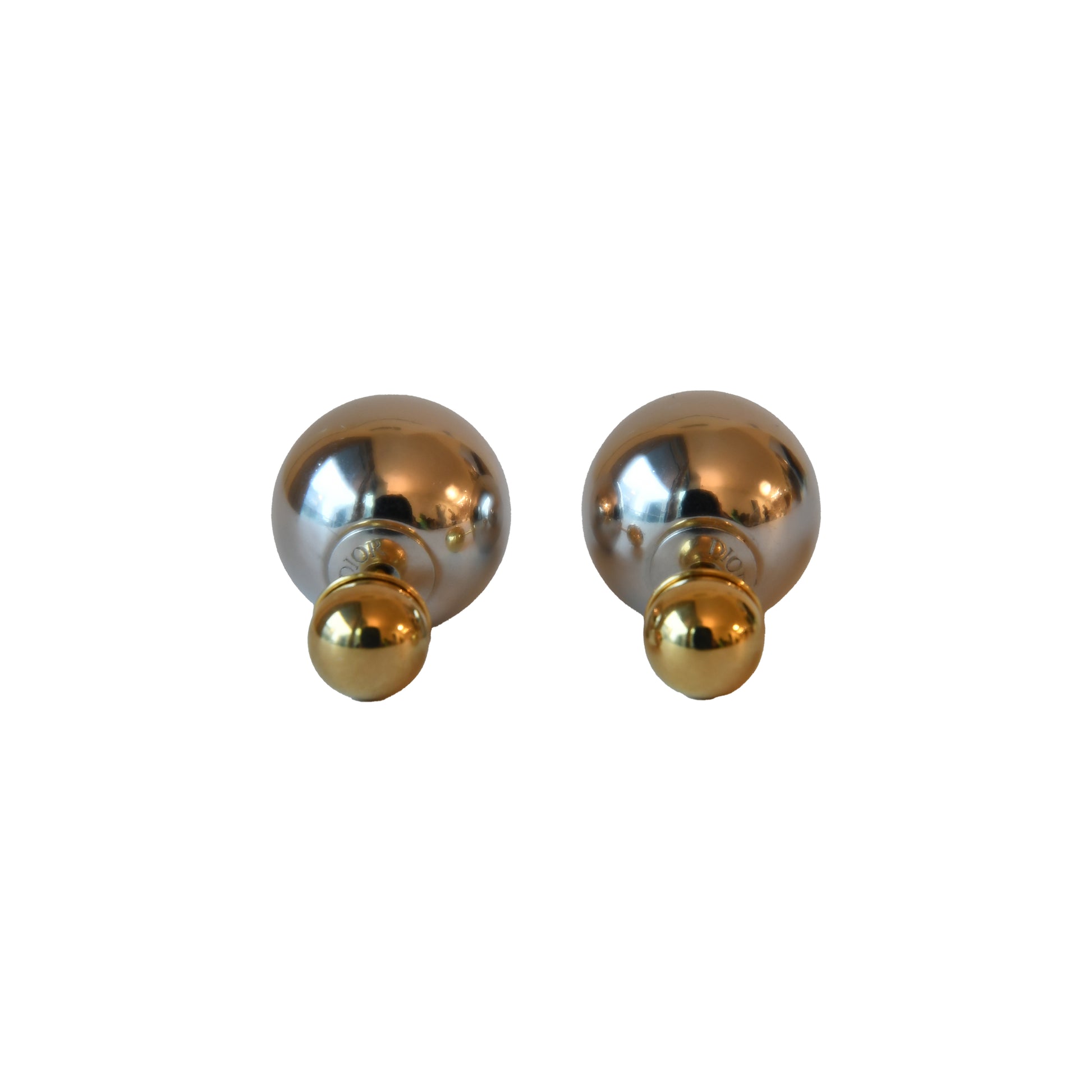 Dior Tribales Double Ball Stud Earrings Silver Gold-NOBLEMARS
